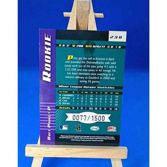 Bret Prinz Pitcher #238 2001 Donruss 77/1500 - Picture 3 of 4